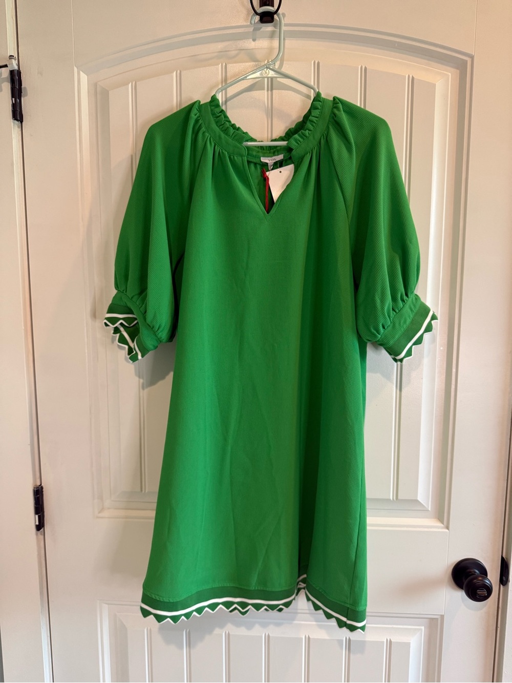 Green Puff-Sleeve Midi Dress - Unbranded